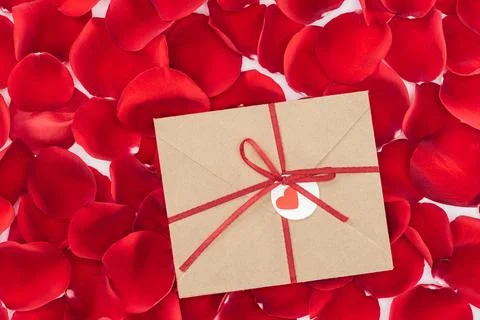 Top view envelope ribbon red Stock Photos