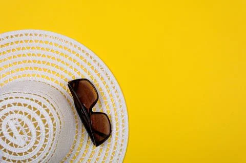 Top view of essential modern young lady or girl on vacations with empty space Stock Photos