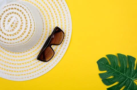Top view of essential modern young lady or girl on vacations with empty space Stock Photos