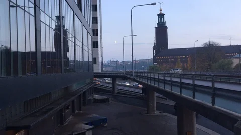 Top view of evening road traffic in Stockholm, Sweden, 2018 Stock Footage 97385506