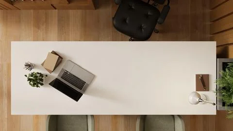 Top view executive office desk with laptop and large copy space Stock Illustration