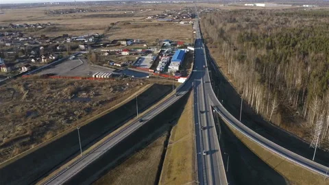 Top View of the exit from the ring road Stock Footage 113480346