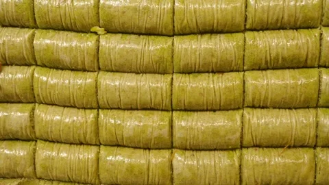 Top view of Extra Pistachio Sarma Baklava , Stock Footage 266799500