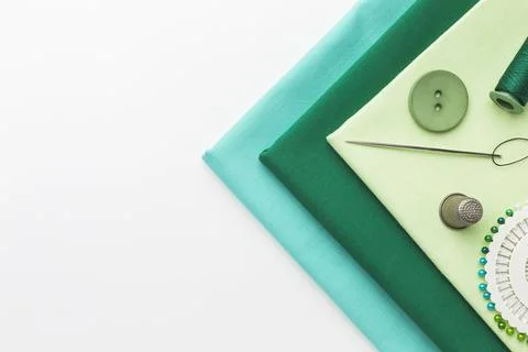 Top view fabrics with notebook thread 写真素材