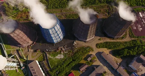 Top view of factory chimneys with a thick steam 스톡 동영상 171356887