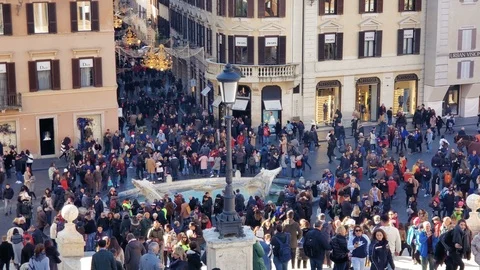Top view of famous spanish steps with people tourists walk for shopping,rome 4k Stock Footage 121572164