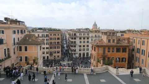 Top view of famous spanish steps with people tourist walk for shopping,Rome 4k Stock Footage 225270938