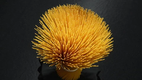 Top View of Fanned Raw Spaghetti on Black Stock-Footage 345776360