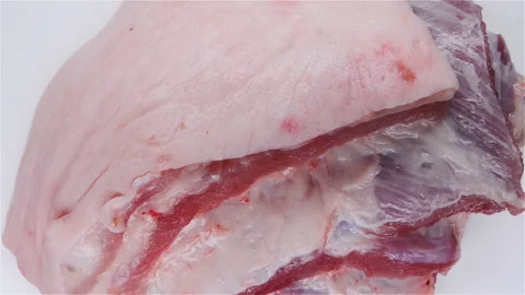 Top view fatty raw pork rotate and pause Stock Footage 106617667