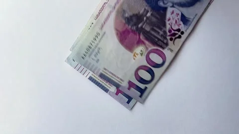 Top view. Female hands count Georgian money. 4K video. Lari from Georgia Video stock 258878006