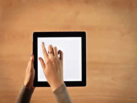 Top view female hands drawing chroma key on digital tablet Stock Footage 72411554