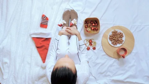Top view female have fun in flat christmas eve Stock Footage 119575035