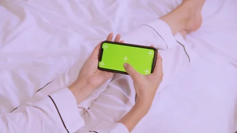 Top view female use touch screen device at home Stock Footage 127846574