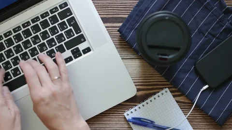 Top view of female work on laptop. Stock Footage 79902589