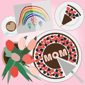 Top view of a festive chocolate cake with berries for mother s day and the Stock Illustration