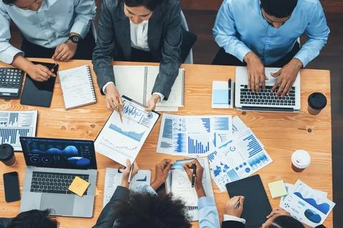 Top view financial dashboard data display on laptop screen. Concord Stock Photos