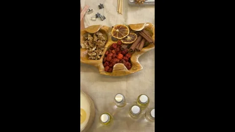 Top View of Finished Handmade Candle in Ceramic Bowl Surrounded by Natural Mater Stock Footage 311148230