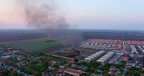 Top view of the fire in the village Stock Footage 144450507
