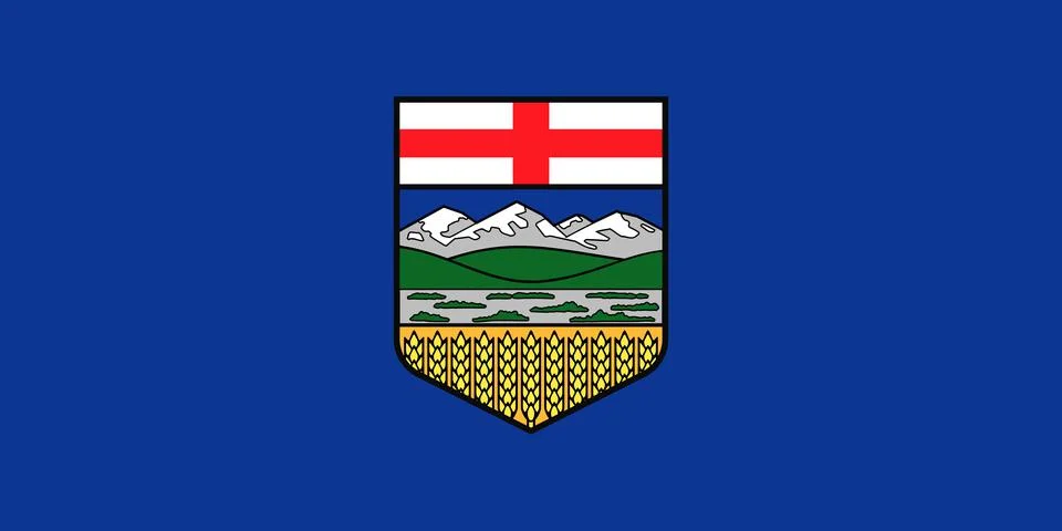 Top view of flag of Alberta, Canada. Canadian travel and patriot concept. no  Stock Illustration