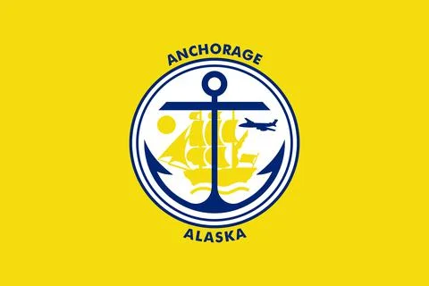 Top view of flag Anchorage, Alaska, untied states of America. USA patriot and Stock Illustration