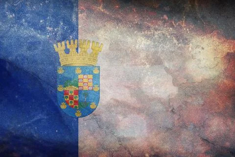 Top view of flag Conchali, Chile. retro flag with grunge texture. Chilean tra Stock Illustration