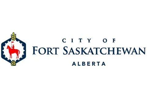 Top view of flag of Fort Saskatchewan, Canada. Canadian patriot and travel co Stock Illustration
