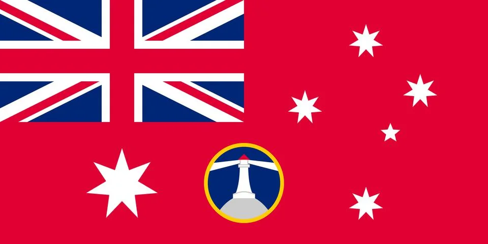 Top view of flag Red Ensign of Commonwealth Lighthouse Service, Australia. Au Stock Illustration