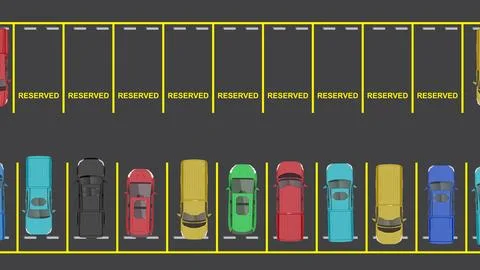 Top view flat of car vehicle with reserved parking spot in parking lot spot Ilustração Stock