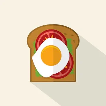 Top View Of Flat Design Sandwich Fried Egg With Tomatoes And Lattuce Vector I Stock Illustration