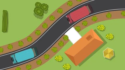 Top view flat of golf cart car vehicle and park garden Illustrazione stock