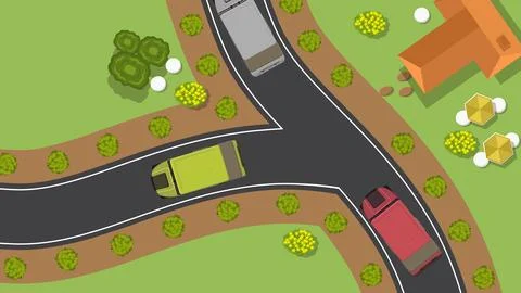 Top view flat of golf cart car vehicle and park garden Illustrazione stock