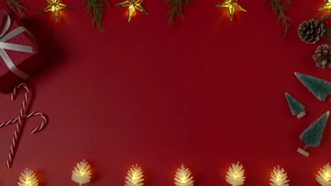 Top view, flat lay. Christmas New Year decor on red background. Stock Footage 221421448