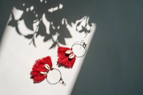 Top view flat lay hand-made earrings Stock Photos