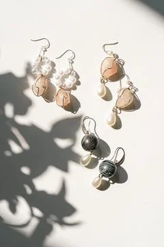 Top view flat lay hand-made earrings Stock Photos