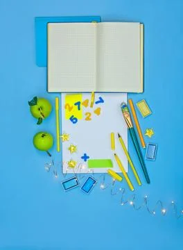 Top view flat lay that illustrates the back to school concept. Back to school Stock Photos