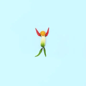 Top view of a flat lay over abstract background of a joyful man who is laid out Stock Photos