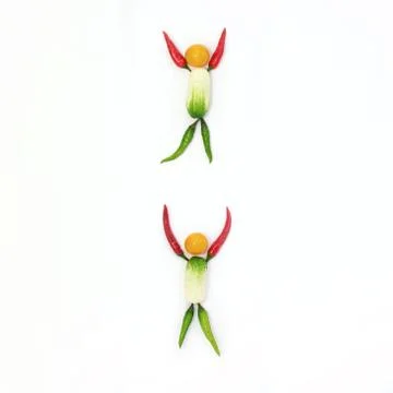 Top view of a flat lay over abstract background of a joyful man and woman who Stock Photos