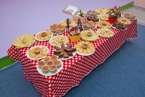 Top view, flat lay, square . A typical Sicilian street food. Banana cake reci Stock Photos