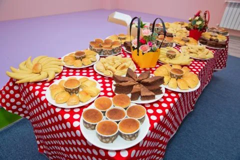 Top view, flat lay, square . A typical Sicilian street food. Banana cake reci Stock Photos