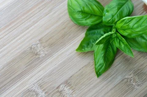 Top view flat layout frame of fresh culinary herbs and green leaf vegetables Stock Photos