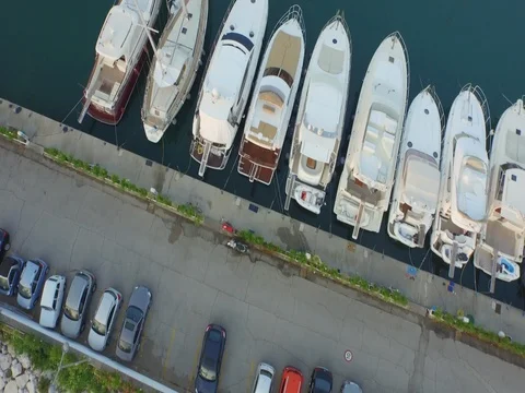 Top view Flight on the boats in the harbor in Gaeta, a small town in Italy Stock Footage 72331606