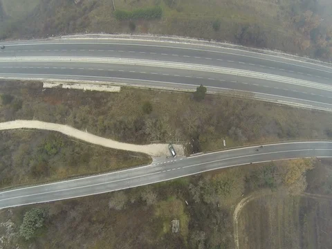 Top view flight Drone of the road with fog Stock Footage 71575419