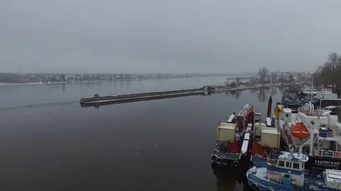 Top view in flight over the pier in the fog. Stock Footage 119542316