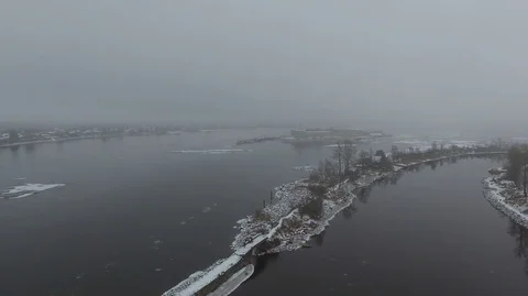 Top view in flight over the pier in the fog. Stock Footage 119542361