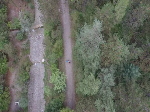 Top view Flight of people walking on a path Stock Footage 72187279