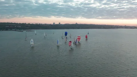 Top view of floating sailing yachts on b... | Stock Video | Pond5