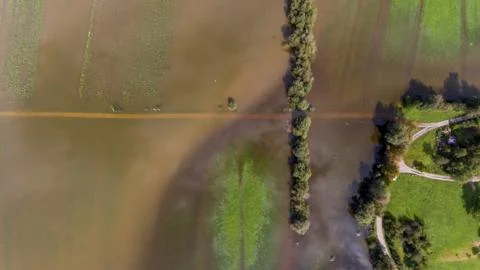 Top view of flooded fields. Stock Photos