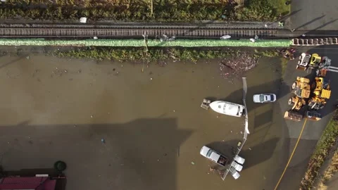 Top view of flooded train track after atmospheric river pour, 2021 Canada Video stock 168116466