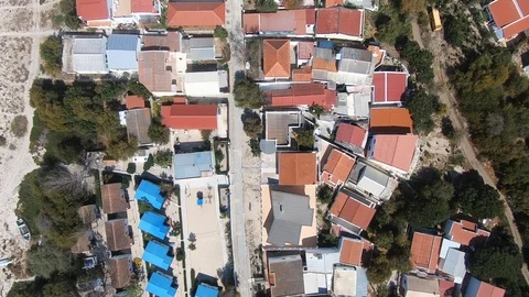 Top View flying over the Armona Island and the seashore. Drone shot Stock Footage 106838020