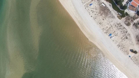 Top View flying over the seashore on the Armona Island. Drone shot. Stock Footage 106841658